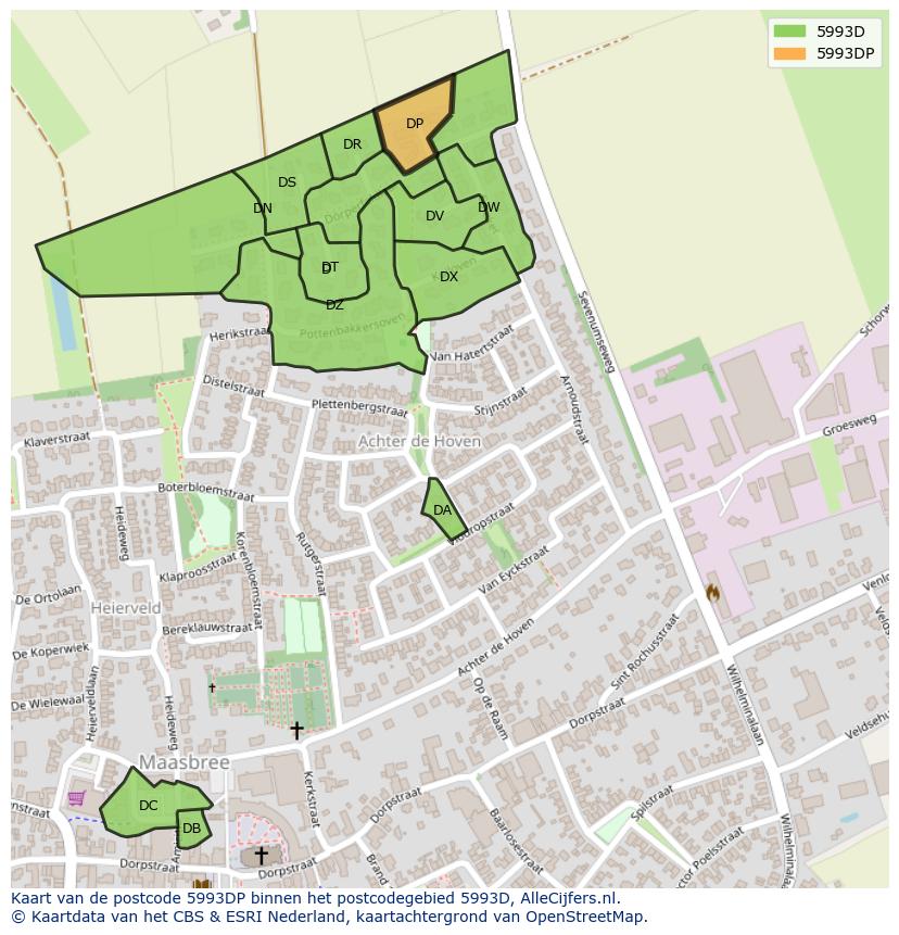 Afbeelding van het postcodegebied 5993 DP op de kaart.