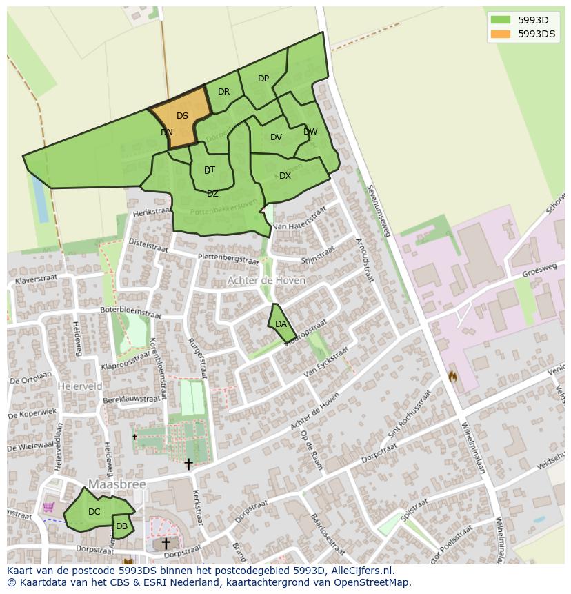 Afbeelding van het postcodegebied 5993 DS op de kaart.