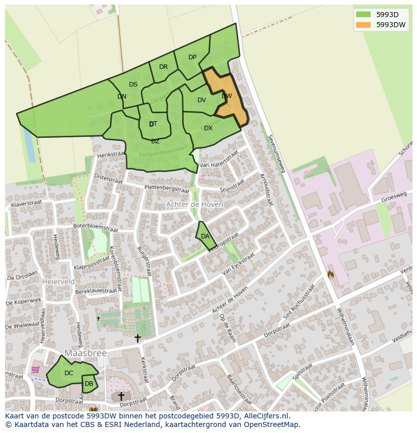 Afbeelding van het postcodegebied 5993 DW op de kaart.