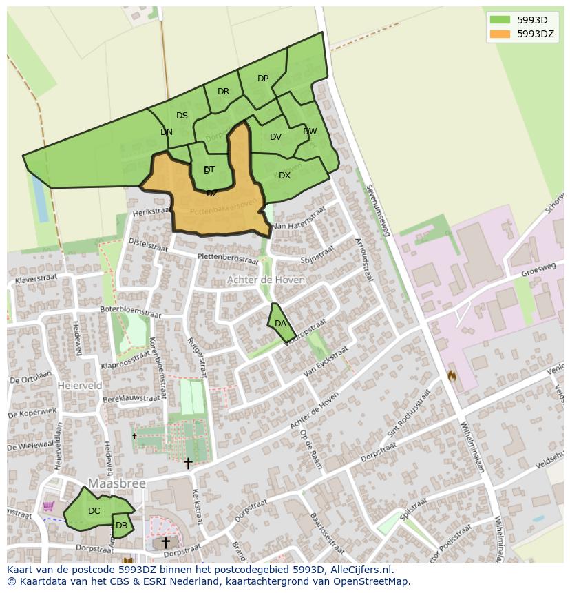 Afbeelding van het postcodegebied 5993 DZ op de kaart.