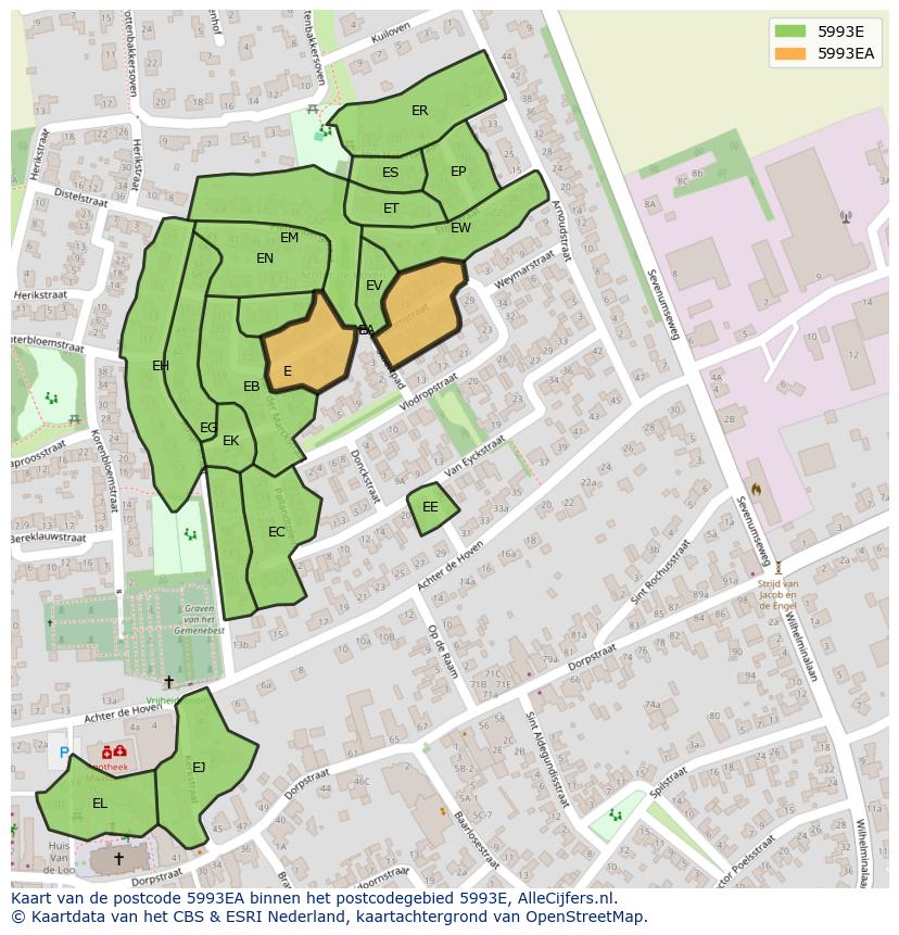 Afbeelding van het postcodegebied 5993 EA op de kaart.