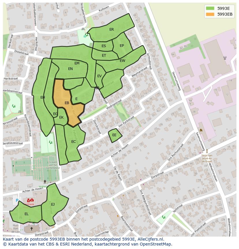 Afbeelding van het postcodegebied 5993 EB op de kaart.