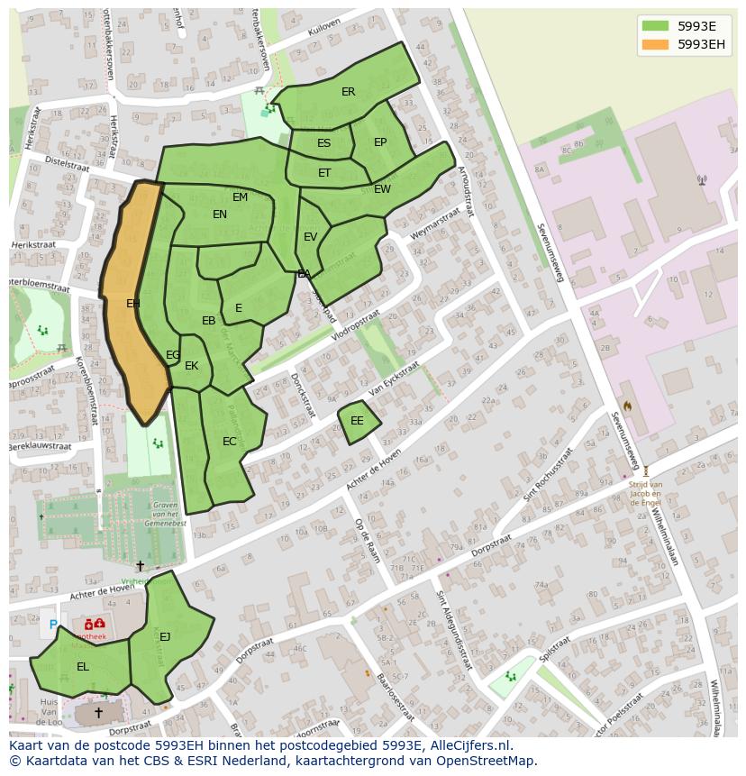 Afbeelding van het postcodegebied 5993 EH op de kaart.