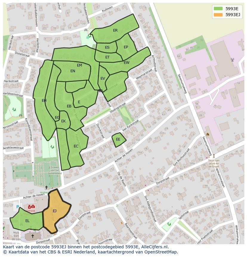 Afbeelding van het postcodegebied 5993 EJ op de kaart.