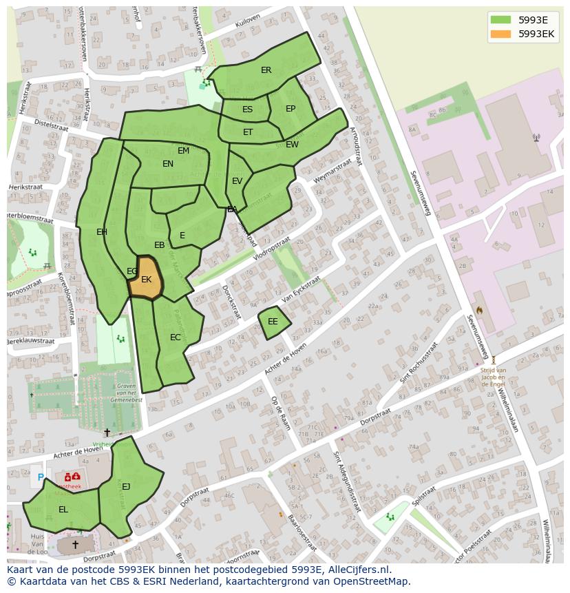 Afbeelding van het postcodegebied 5993 EK op de kaart.