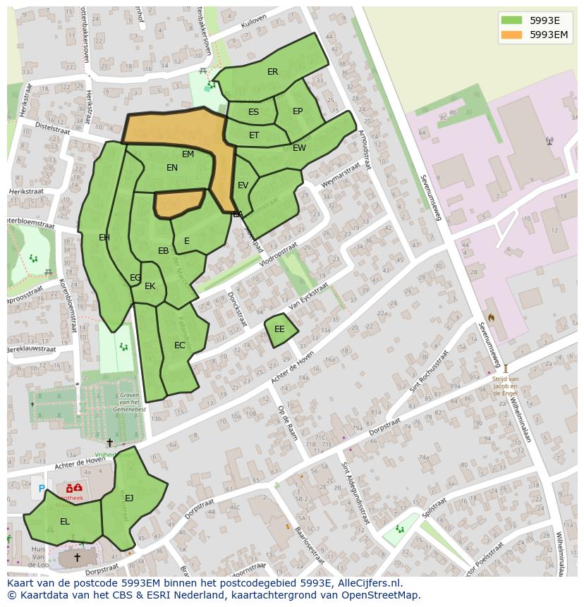 Afbeelding van het postcodegebied 5993 EM op de kaart.