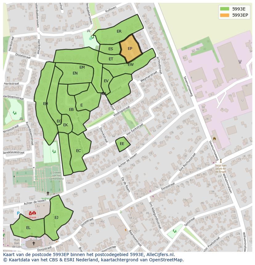 Afbeelding van het postcodegebied 5993 EP op de kaart.