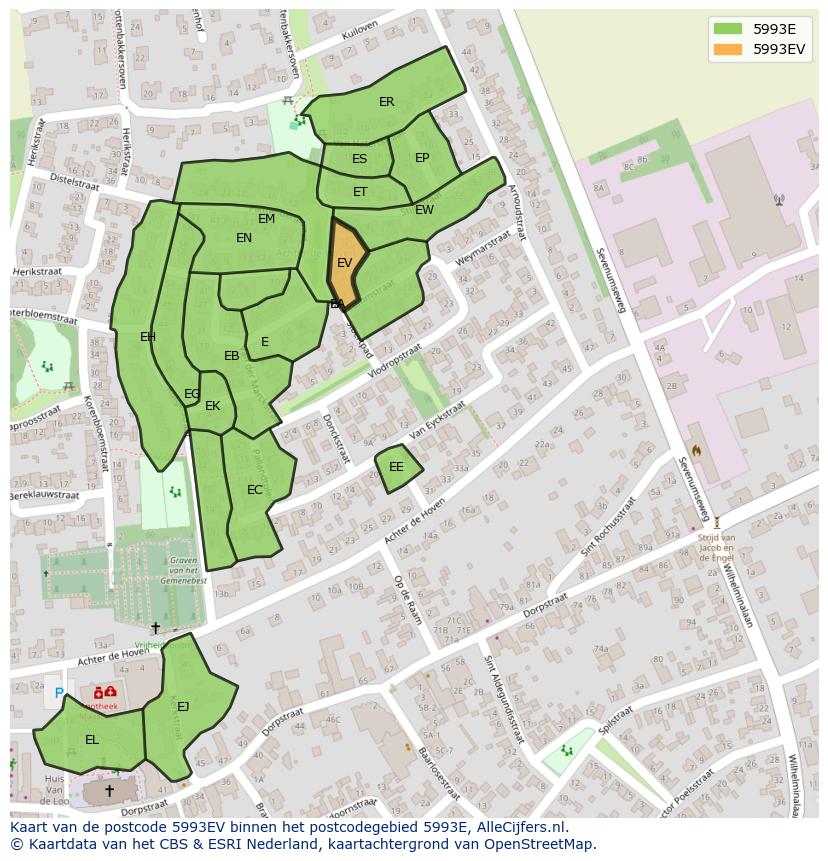 Afbeelding van het postcodegebied 5993 EV op de kaart.