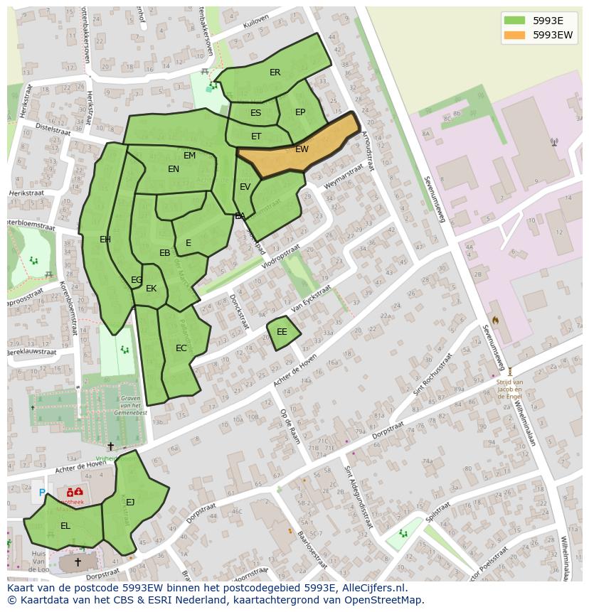 Afbeelding van het postcodegebied 5993 EW op de kaart.