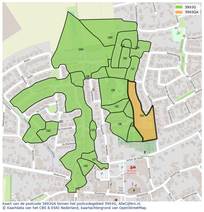 Afbeelding van het postcodegebied 5993 GA op de kaart.