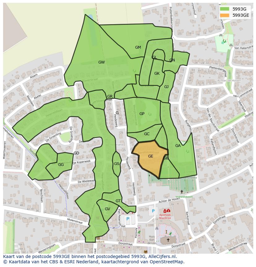Afbeelding van het postcodegebied 5993 GE op de kaart.