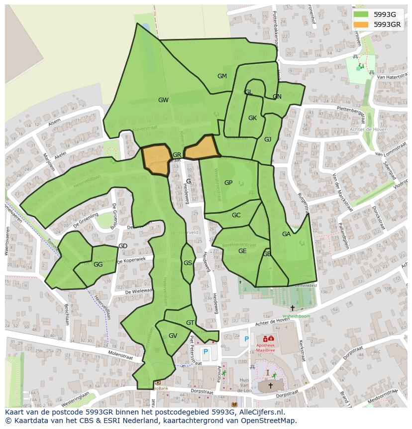 Afbeelding van het postcodegebied 5993 GR op de kaart.