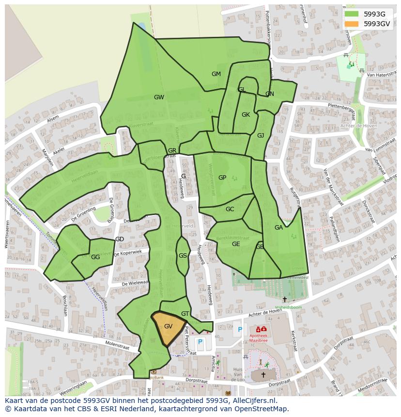 Afbeelding van het postcodegebied 5993 GV op de kaart.