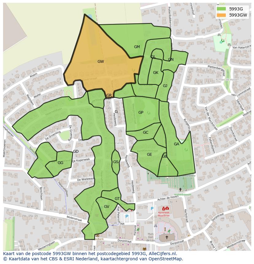 Afbeelding van het postcodegebied 5993 GW op de kaart.