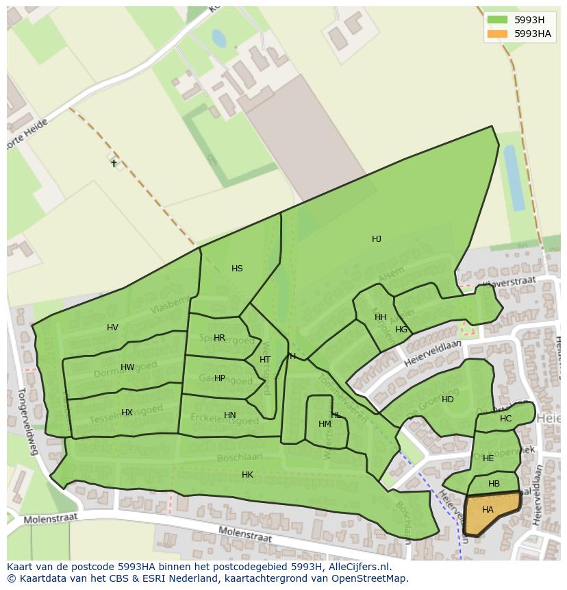 Afbeelding van het postcodegebied 5993 HA op de kaart.