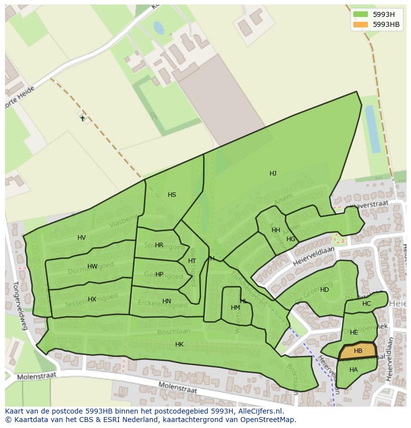 Afbeelding van het postcodegebied 5993 HB op de kaart.