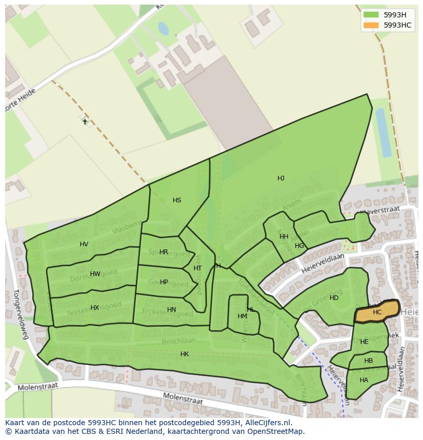 Afbeelding van het postcodegebied 5993 HC op de kaart.