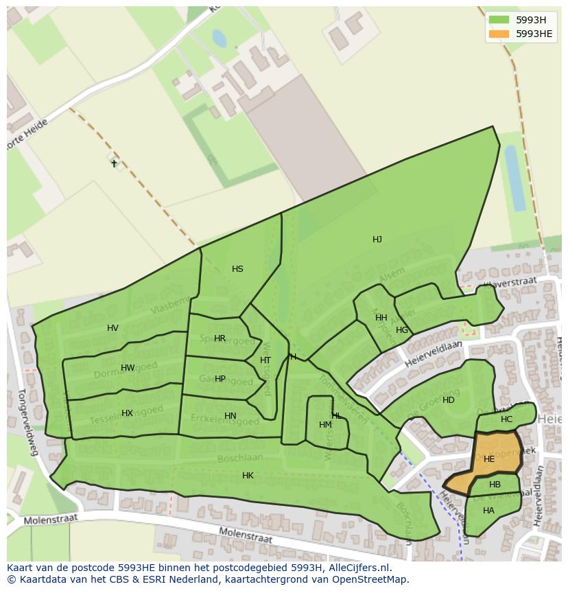 Afbeelding van het postcodegebied 5993 HE op de kaart.