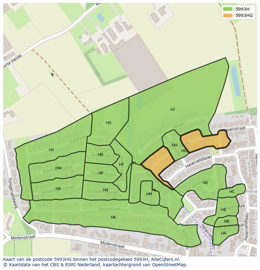 Afbeelding van het postcodegebied 5993 HG op de kaart.