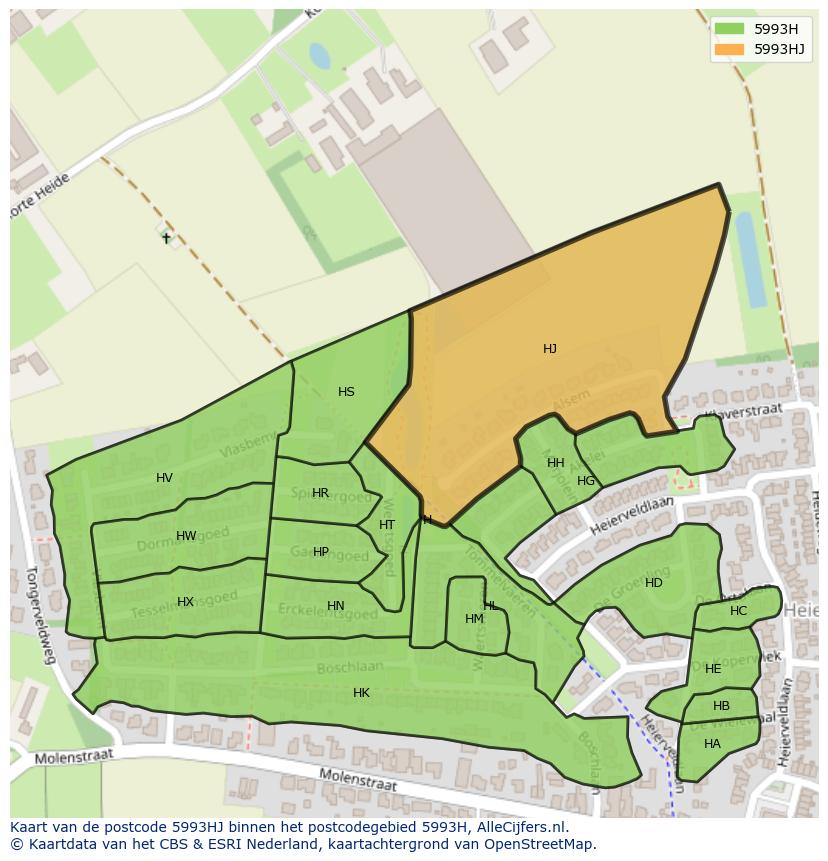 Afbeelding van het postcodegebied 5993 HJ op de kaart.