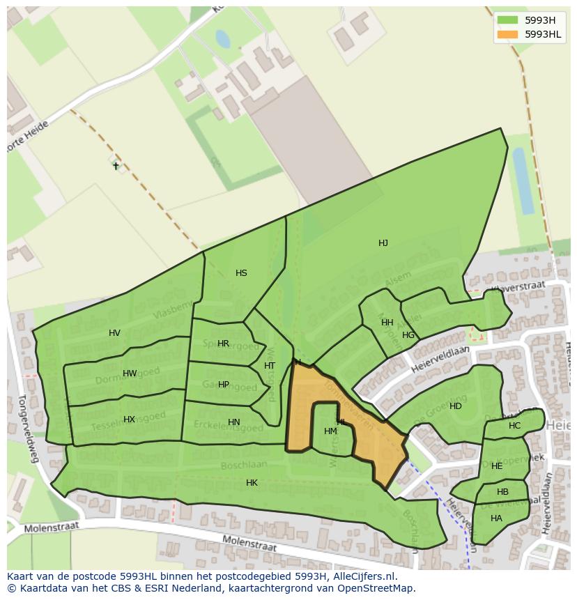 Afbeelding van het postcodegebied 5993 HL op de kaart.