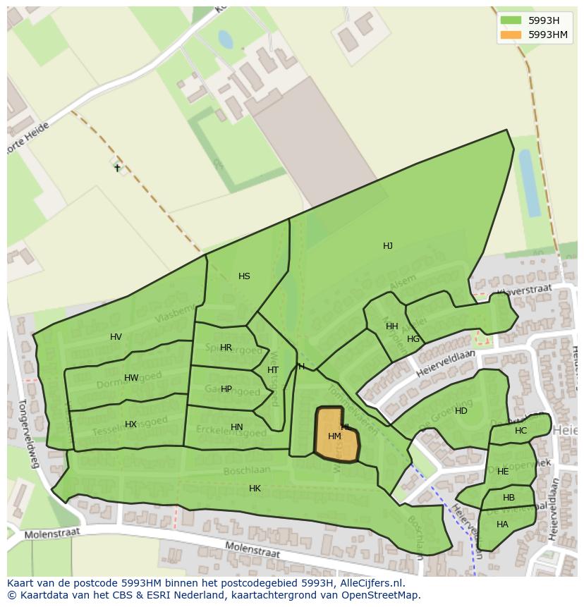 Afbeelding van het postcodegebied 5993 HM op de kaart.