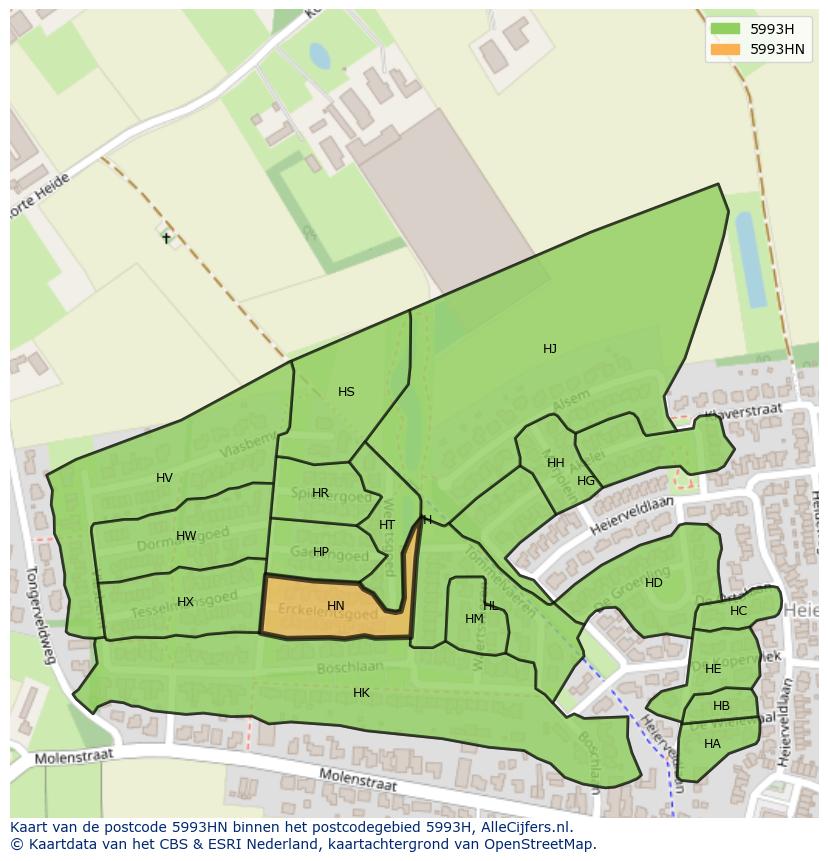 Afbeelding van het postcodegebied 5993 HN op de kaart.