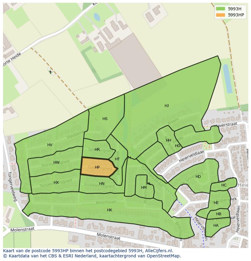 Afbeelding van het postcodegebied 5993 HP op de kaart.