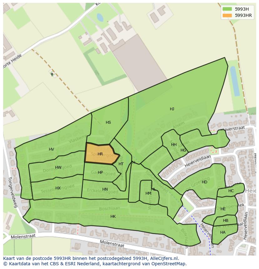 Afbeelding van het postcodegebied 5993 HR op de kaart.