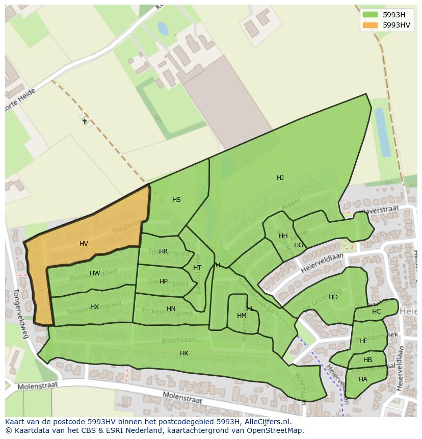 Afbeelding van het postcodegebied 5993 HV op de kaart.
