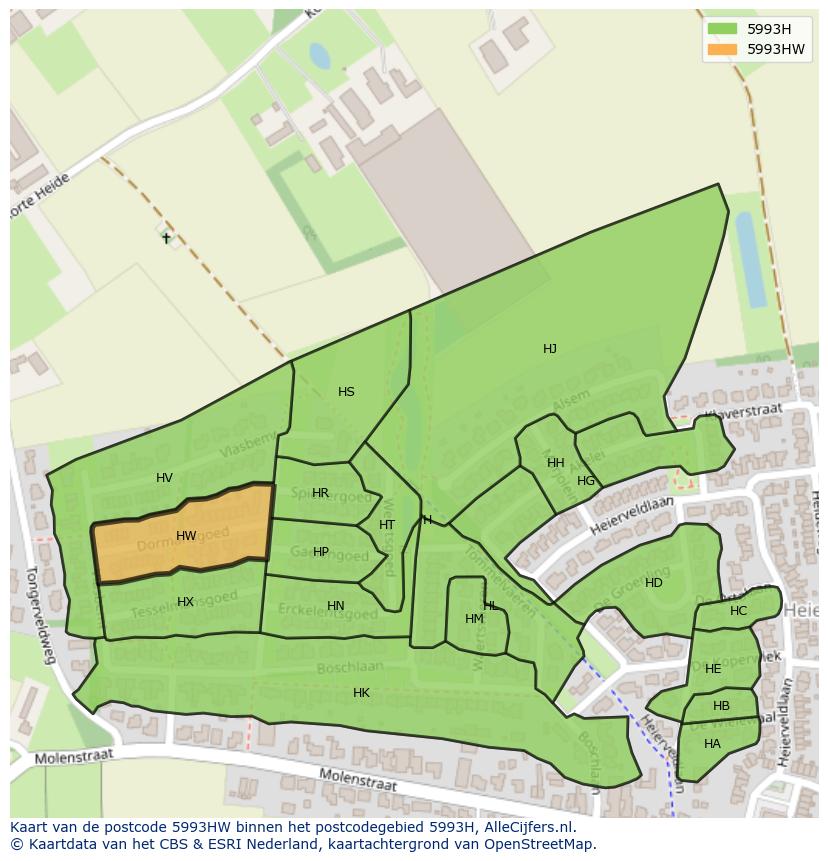 Afbeelding van het postcodegebied 5993 HW op de kaart.