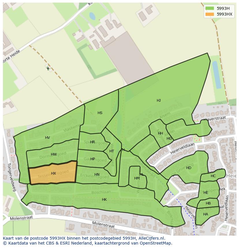 Afbeelding van het postcodegebied 5993 HX op de kaart.