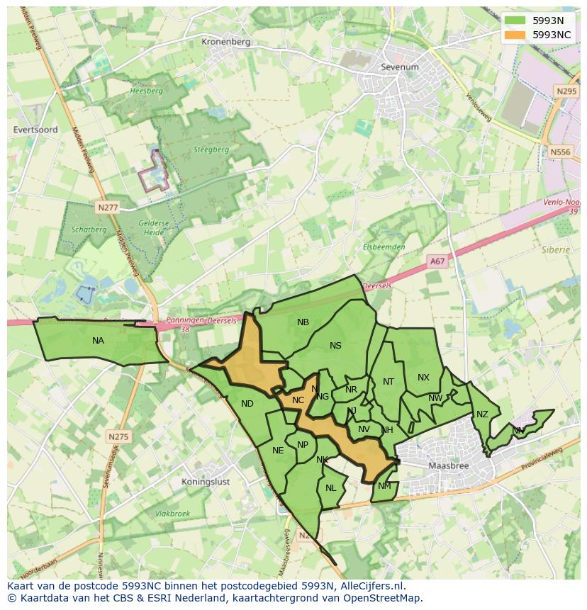 Afbeelding van het postcodegebied 5993 NC op de kaart.
