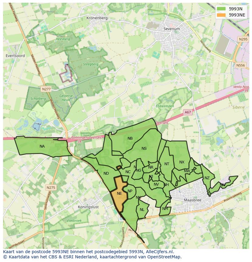 Afbeelding van het postcodegebied 5993 NE op de kaart.