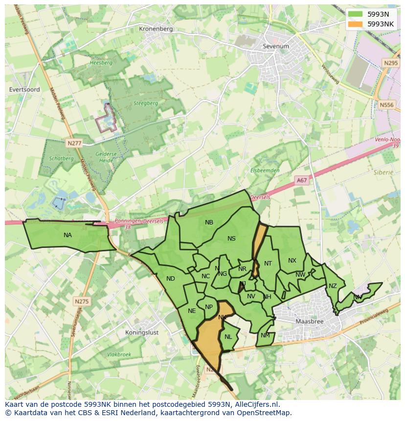 Afbeelding van het postcodegebied 5993 NK op de kaart.