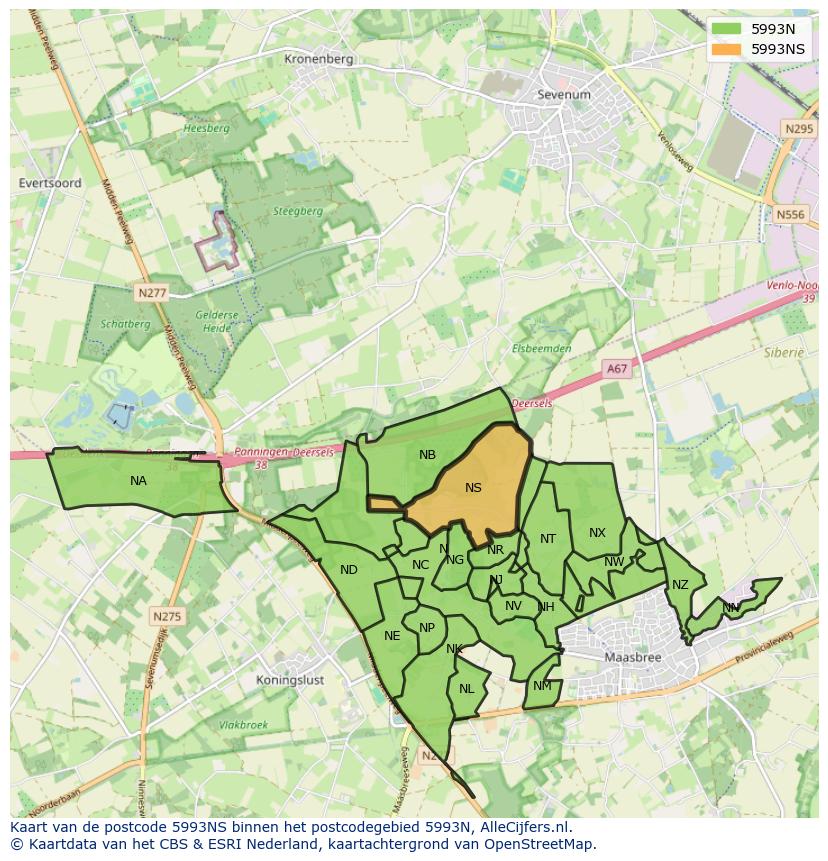 Afbeelding van het postcodegebied 5993 NS op de kaart.
