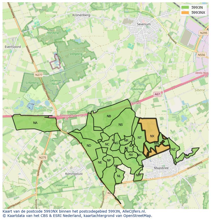 Afbeelding van het postcodegebied 5993 NX op de kaart.