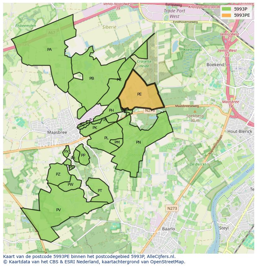 Afbeelding van het postcodegebied 5993 PE op de kaart.