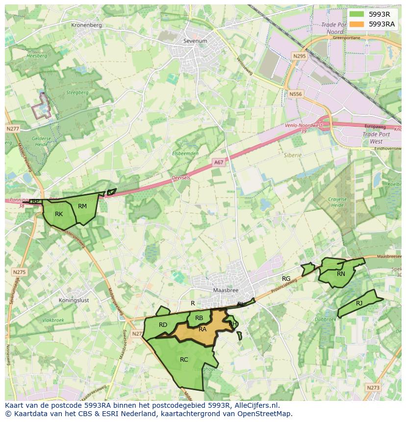 Afbeelding van het postcodegebied 5993 RA op de kaart.