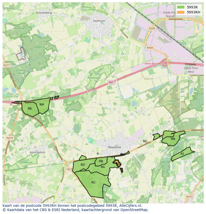 Afbeelding van het postcodegebied 5993 RH op de kaart.