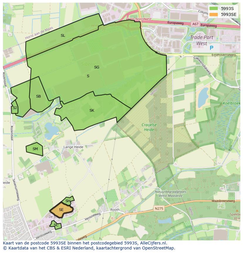Afbeelding van het postcodegebied 5993 SE op de kaart.