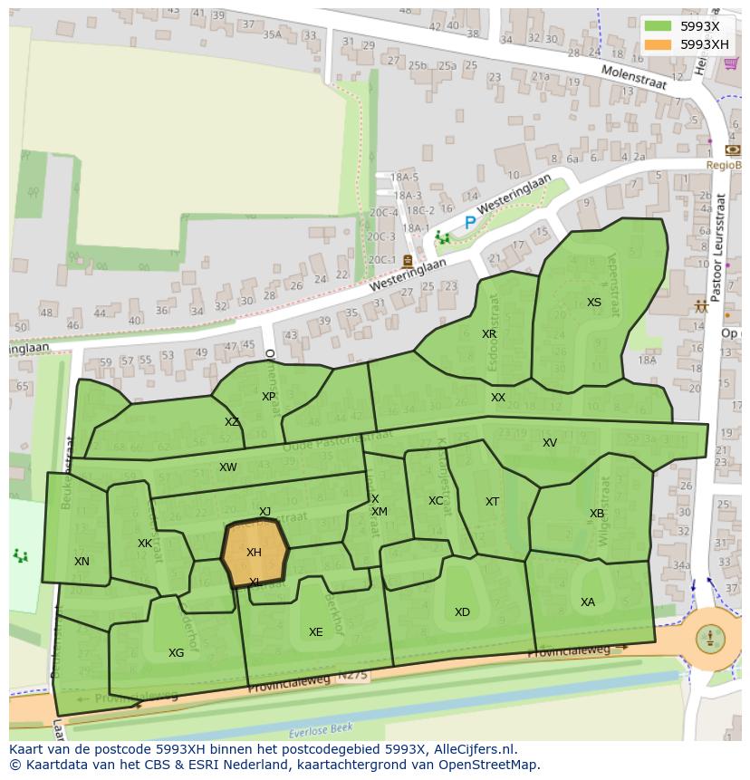 Afbeelding van het postcodegebied 5993 XH op de kaart.