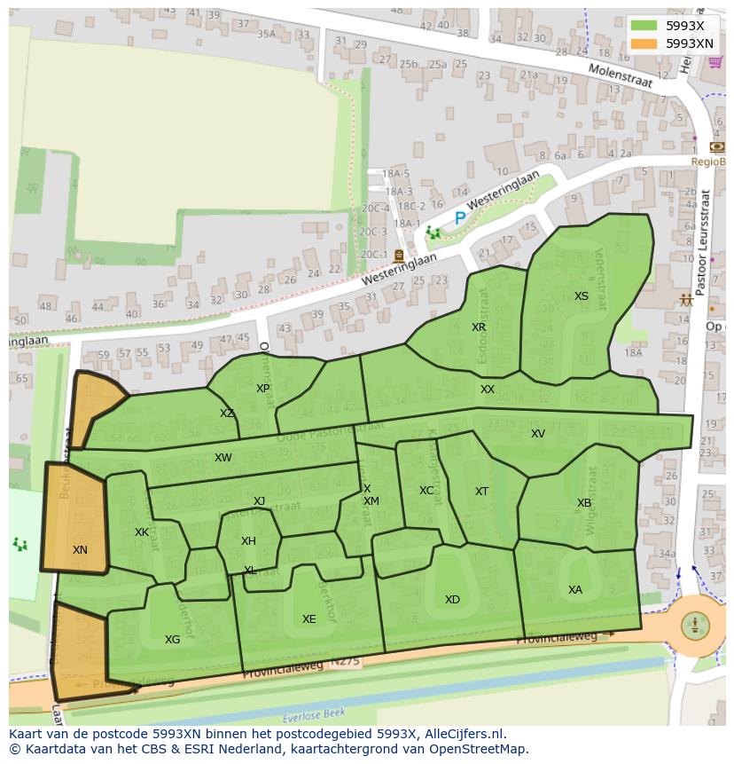 Afbeelding van het postcodegebied 5993 XN op de kaart.