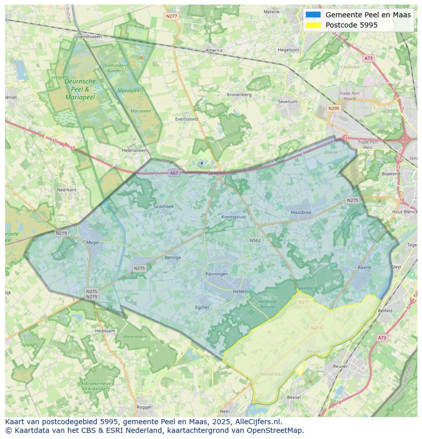 Afbeelding van het postcodegebied 5995 op de kaart.