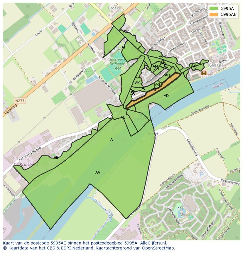 Afbeelding van het postcodegebied 5995 AE op de kaart.