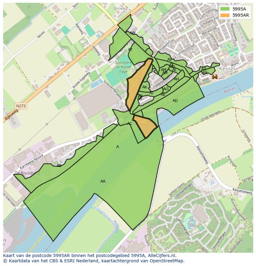 Afbeelding van het postcodegebied 5995 AR op de kaart.