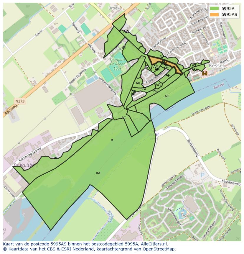 Afbeelding van het postcodegebied 5995 AS op de kaart.