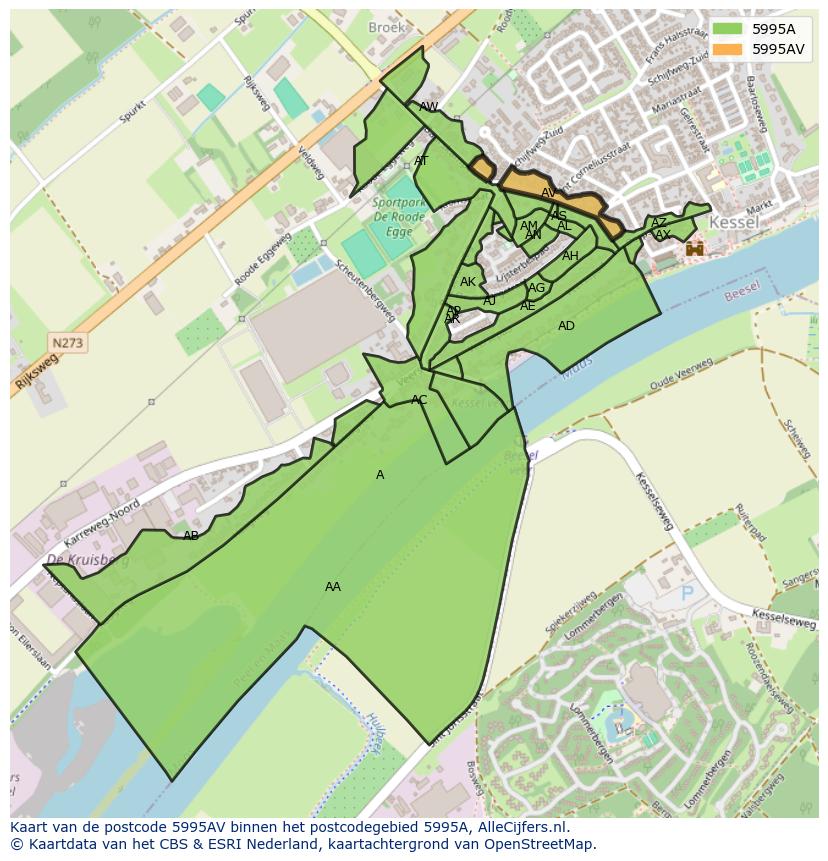 Afbeelding van het postcodegebied 5995 AV op de kaart.