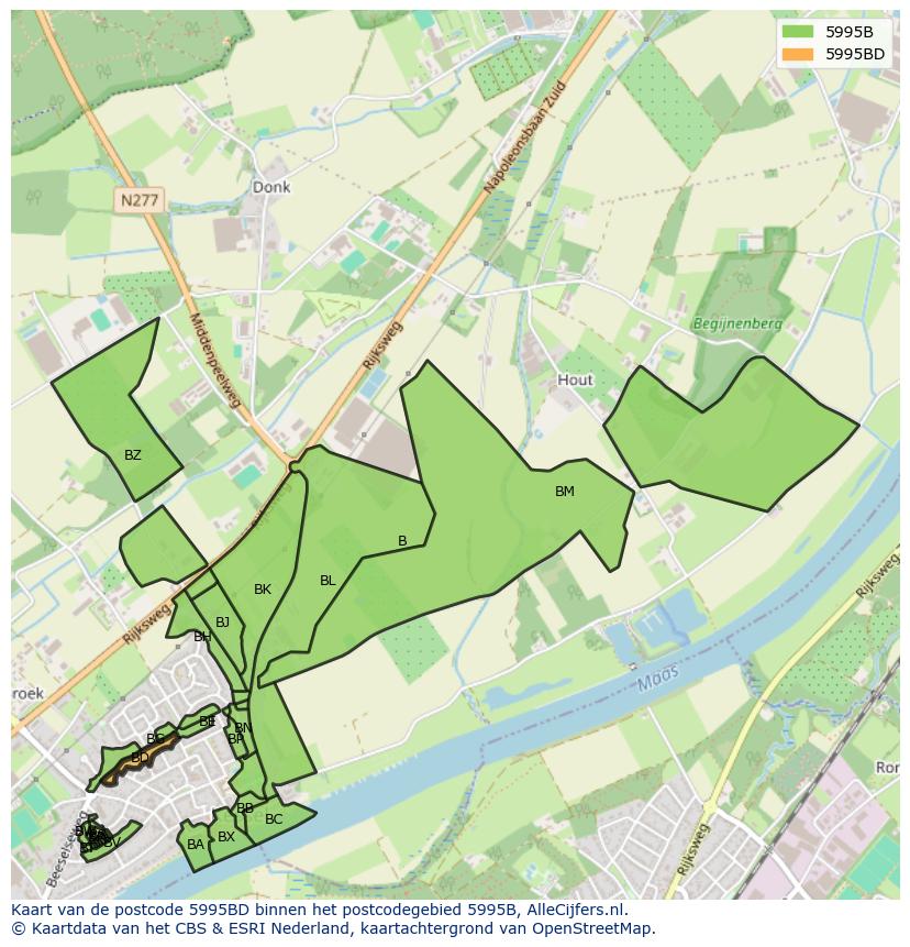 Afbeelding van het postcodegebied 5995 BD op de kaart.