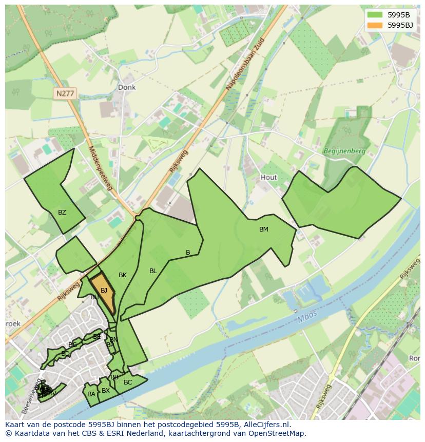 Afbeelding van het postcodegebied 5995 BJ op de kaart.